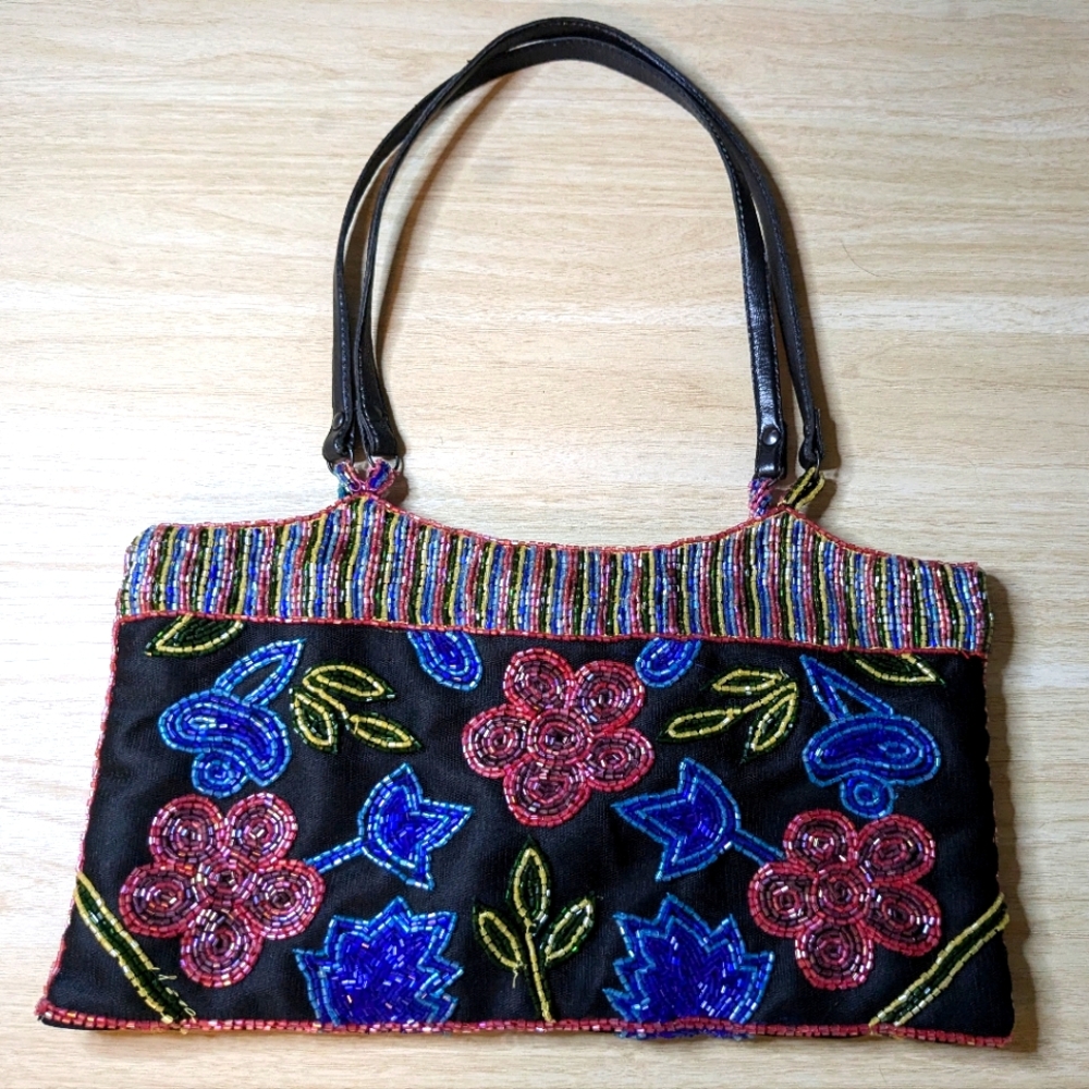 Chico's Pink & Blue Beaded Floral Purse